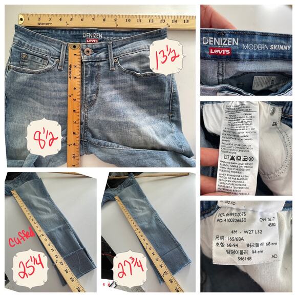 Levi's Denizen Skinny Jeans Womens Sz 27 Light Wash Raw Hem Cuffed Stretch - Picture 9 of 9